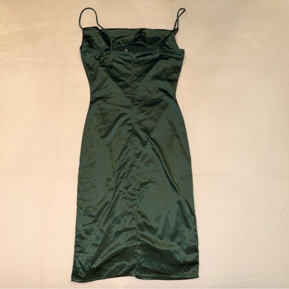 Satin Green Slip Mini Dress with Spaghetti Straps - Picture 2 of 7